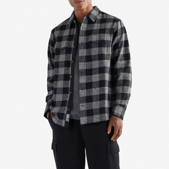 ROOTS Men's Park Plaid Shirt Blue Grey Flannel Large - Picture 2 of 14